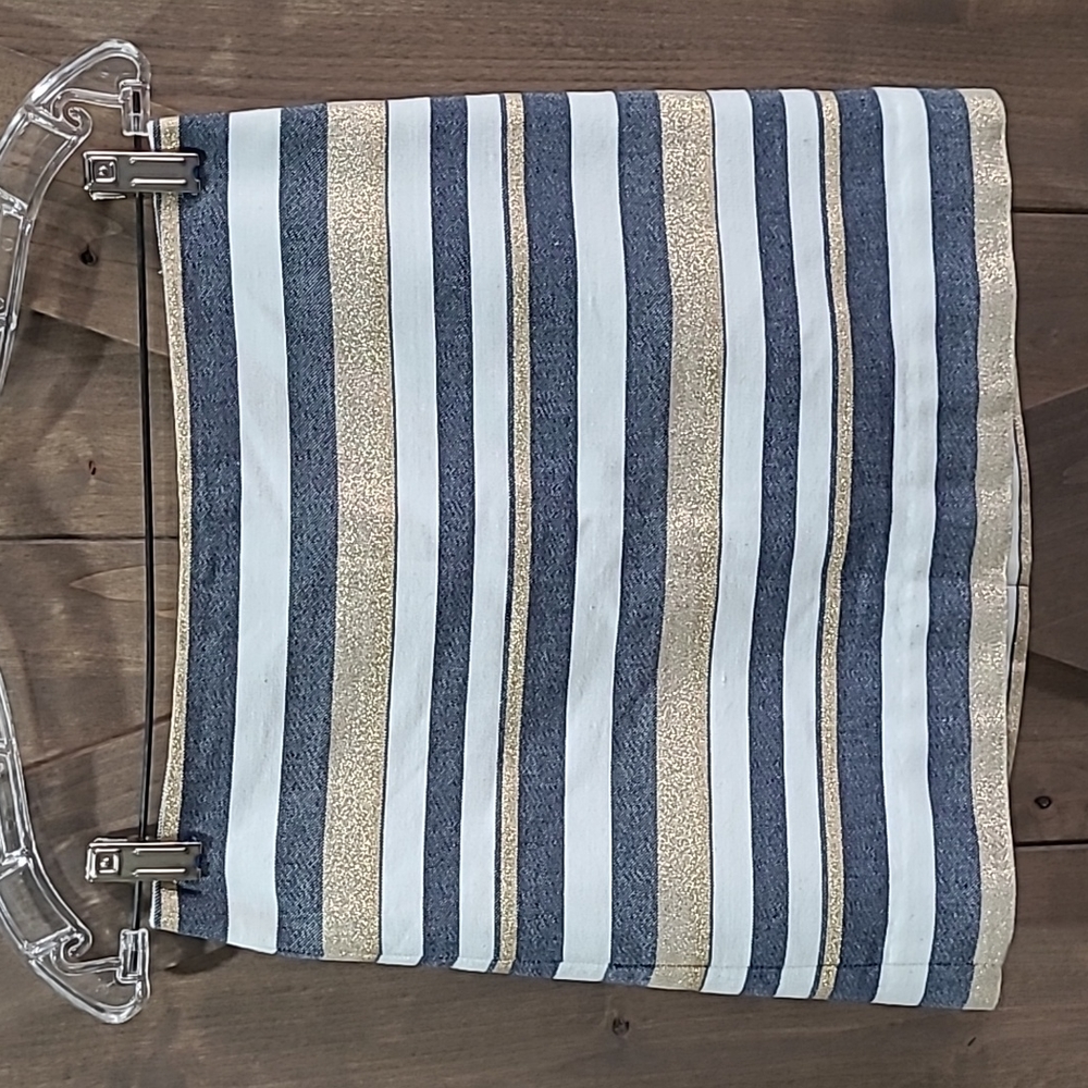 J Crew Bold Stripe Mini Skirt Blue Natural Gold 00